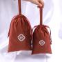 Recyclable Custom Logo Printed Brown Velvet Drawstring Clothes Shoe Dust Bag Packing Pouch Soft Luxury Velvet Shopping Gift Bag