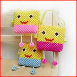 factory wholesale cute beaded bags animation character children's bag long strap shoulder crossbody handwoven bead bag