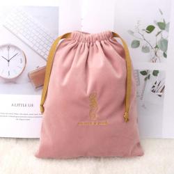 Custom Embroidery Pink Velvet Drawstring Wedding Party Gift Jewelry Storage Bag Recycled Soft Velvet Dust Pouch
