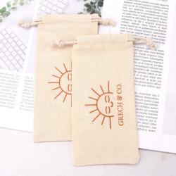 Custom Logo Printing Organic Small Cotton Sunscreen Cosmetic Packing Drawstring Bag Recycled Soild Gift Cotton Muslin Pouch