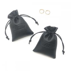 Custom Logo Printing Small Lu Leather Bag Drawstring Jewelry Lipstick Pouch Black Waterproof Leather Packaging Storage Bag