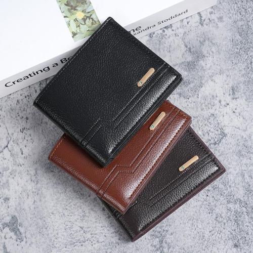 2024 New men's wallet fashion plaid horizontal soft leather men's short wallet large capacity multi-card purse