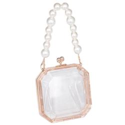 HR402 Transparent Women's Trendy Acrylic Mini Box Bag Retro Cross Body Chain Small Bag Pearl Lock Buckle Dinner Clutch Handbag