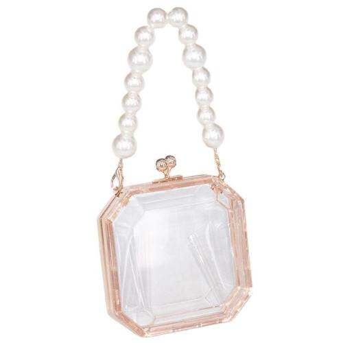 HR402 Transparent Women's Trendy Acrylic Mini Box Bag Retro Cross Body Chain Small Bag Pearl Lock Buckle Dinner Clutch Handbag