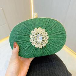 New arrival elegant clutch bag women banquet purse green handbags party wrinkle glitter fabric evening bag with chain