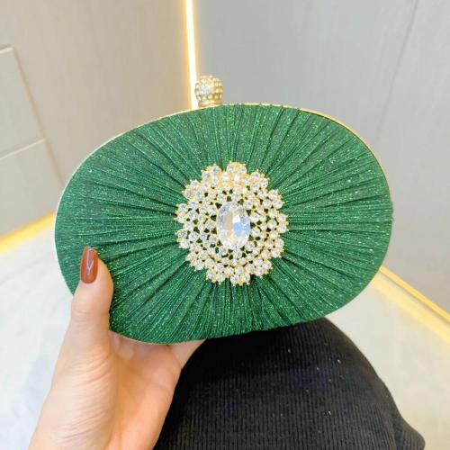 New arrival elegant clutch bag women banquet purse green handbags party wrinkle glitter fabric evening bag with chain