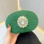 New arrival elegant clutch bag women banquet purse green handbags party wrinkle glitter fabric evening bag with chain