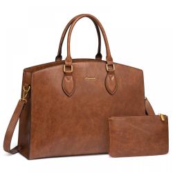 LOVEVOOK New Stylish 15.6 In Laptop Bag Vintage Leather Work Tote Waterproof Business Bag Office Briefcase 2pc handbag for Women