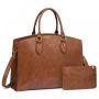 LOVEVOOK New Stylish 15.6 In Laptop Bag Vintage Leather Work Tote Waterproof Business Bag Office Briefcase 2pc handbag for Women