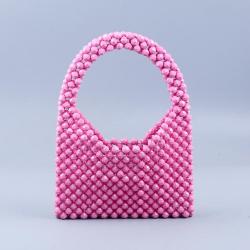 New arrival acrylic resin handmade hand bag silver beaded shoulder bag diy portable mini bucket woven bags for women