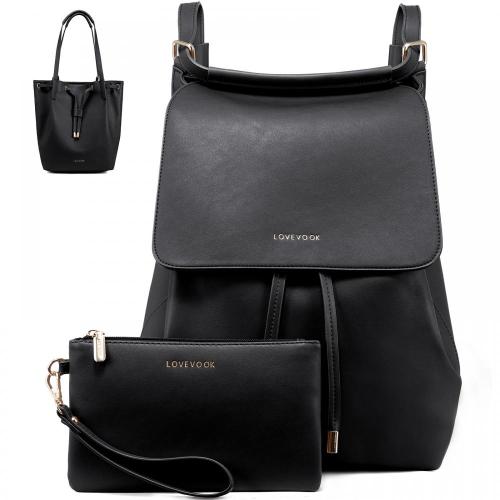 LOVEVOOK 2pcs/set Fashion Designer Vegan PU Leather Backpack Satchel Bags Convertible Tote Bag Work handbags for women luxury