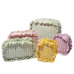 2022 New Design Multicolor Gingham Ruffle Cosmedtic Bags Nylon Pouch Women Fashion Plaid Travel Bag Plaid Makeup Bag
