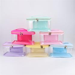 Custom Chenille Patch Cosmetic Bag Large Capacity Travel Clear PVC Makeup Women Skin Care Bag
