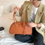 Customized LOGO Autumn new PU leather Boston bag high-end pebbled large-capacity handbag retro brown tote bag