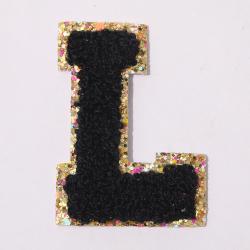 Stock Multi Color Black Self Adhesive with 3M Sticker Fuzzy Glitter Trim Iron Stick A-Z Alphabet Letters DIY Embroidered Patches