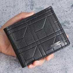 New men's wallet fashion plaid horizontal soft leather men's short wallet large capacity multi-card purse