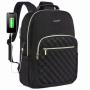 LOVEVOOK Stylish Quilted Backpacks Purse Business Work Travel College Bookbag with USB Black 15.6 inch Laptop Backpack for Women