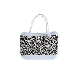 Leopard Print Cow Baseball Print Beach Bag Single Handle Fashionable Portable Organizer with Button Closure Hole Eva Large Bag