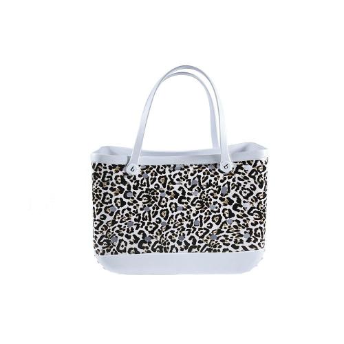 Leopard Print Cow Baseball Print Beach Bag Single Handle Fashionable Portable Organizer with Button Closure Hole Eva Large Bag