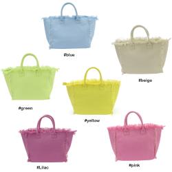 Keymay Free shipping Canvas Tote Bag With Pocket  Zipper Women Handbag Beach Tote Bag Tassel Fringe Large Canvas Bags
