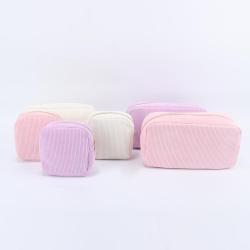 Keymay Winter Eco Friendly Women Cosmetic Pouch Bag Custom Makeup Zipper Stand Organizer Pouch Corduroy Toiletry Bag