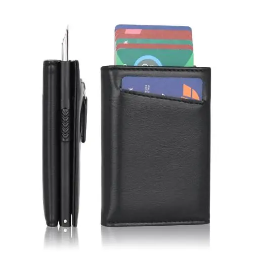 Pu Leather Aluminum Card Holder Trifold Wallet Id Card Holder Pu Metal Wallet Holder