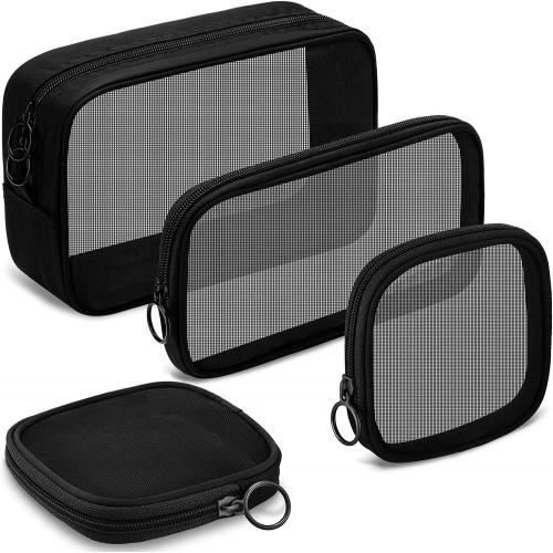 Travel Portable Nylon Mesh Toiletry Make Up Bag Zipper Makeup Pouch Mesh Cosmetic Bag