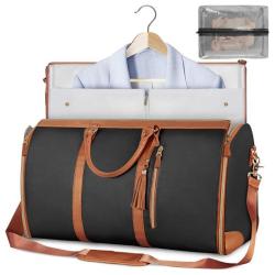 Wholesale Pink PU Leather Travel Storage Bag Portable Folded suiter bag Garment bag with clear shoe pocket for man women