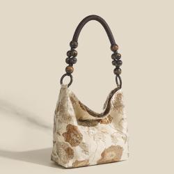 Women's New Brown Retro Jacquard Fabric Underarm Bag carteras para mujer 	 sac a main