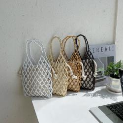 2024 New Summer Korean Beaded Carried Handbag Small Fashion Mesh Straw Beads Beach Bag Hand Hollow-Out Woven Women Tote Hand Bag
