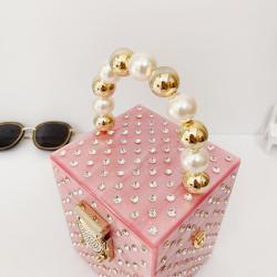 Custom 2024 Mini box Banquet Clutch Purse Mini Wedding bag With Chain New Women Full Side Colorful Stone Evening Handbag