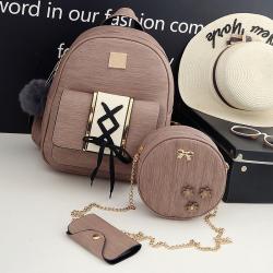 Women Fashion 3PCS Set Backpacks Pu Leather Student School Bags Designer Ladies Elegant Backpack For Girls
