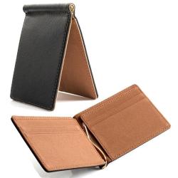 Customized PU Leather Men's Wallet with Money Clip Business Card Holder Solid Pattern Unisex Designer Purse