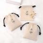 Custom Logo Printed Muslin Drawstring Comb Mirror Bag Organic Cotton Gift Jewelry Storage Pouch