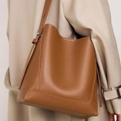 Women's niche high-end new cowhide bucket bag with large capacity single shoulder crossbody bag