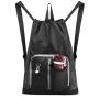 Gelory Black Reusable And Durable Polyester Drawstring Gym Bag Folding Into Pouch Lightweight Sports Drawstring Backpack