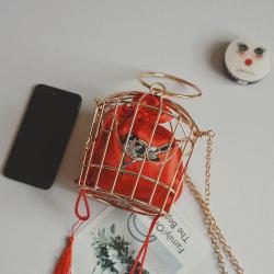 Custom unique design 2024 round ring bucket bag Fashion Embroidery Metal Iron Ring Birdcage Handbag Shoulder Metal Crossbody Bag