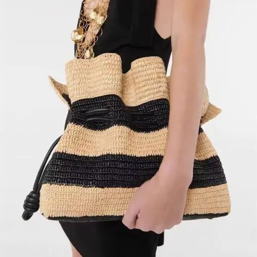 Fashion large capacity paper straw bags ladies shoulder bags handbags summer stripe straw beach bag for women