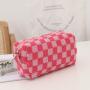 Gelory Makeup Pouch Travel Toiletry Organizer Bag Knitted Black Brown Checkered Cosmetic Bag for Women Girls