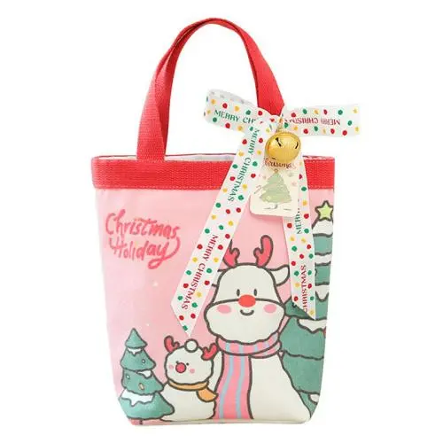 ZR648 Christmas Decorations Linen Cartoon Lovely Santa Claus Elk Tote Bags Small Gifts Children Present Handbag Bag Candy Gifts