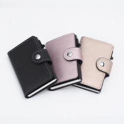Custom leather pop up wallet card holder saffiano pattern metal wallet leather aluminum wallet