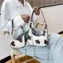 Korean Ins Mini Printing Lady's Bag Niche Style Summer New Style Fashion Single Shoulder Underarm Bag Contrast Color Bucket Bag