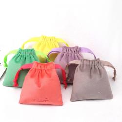 Custom Logo Printed Small Velvet Jewelry Packaging Luxury Drawstring Bag Gift Perfume Pouch With Ribbon