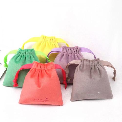 Custom Logo Printed Small Velvet Jewelry Packaging Luxury Drawstring Bag Gift Perfume Pouch With Ribbon