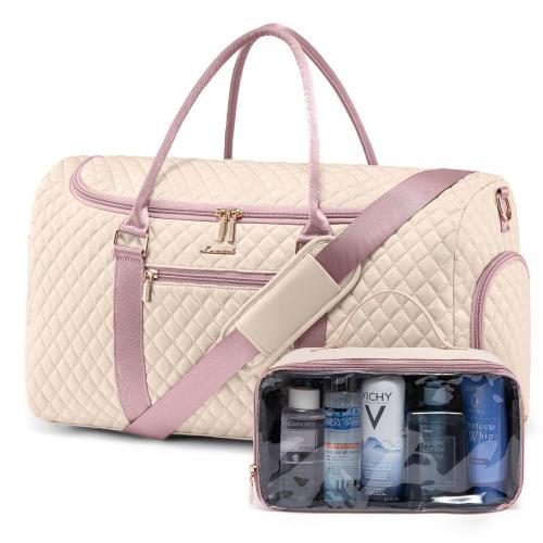 LOVEVOOK wholesale quilted carry on bags 2pc travel organizer bag set custom women travelling gym weekender luggage travel bag