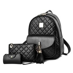 ZF300 PU Three Sets of Double Shoulder Backpack Female Korean Version of The Diamond Tassel College Style Fashion Shoulder Bag