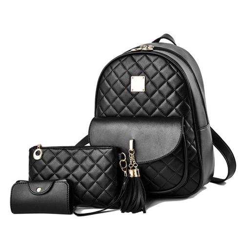 ZF300 PU Three Sets of Double Shoulder Backpack Female Korean Version of The Diamond Tassel College Style Fashion Shoulder Bag