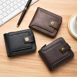 ZWY016 Vintage Folding Men Short Wallet New Horizontal Zipper PU Portable Card Holder Waterproof Business Compact Money Clip