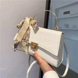 New Simple Fashion  Shoulder Bag with Silk Scarf China Wholesale PU Womens Bags Western Style Stone Pattern Handbags