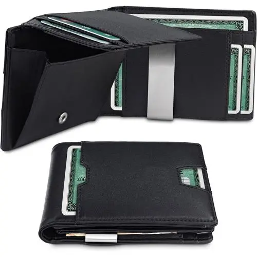 Wholesale leather money clip slim front pocket wallet rfid Blocking mens wallet money clips